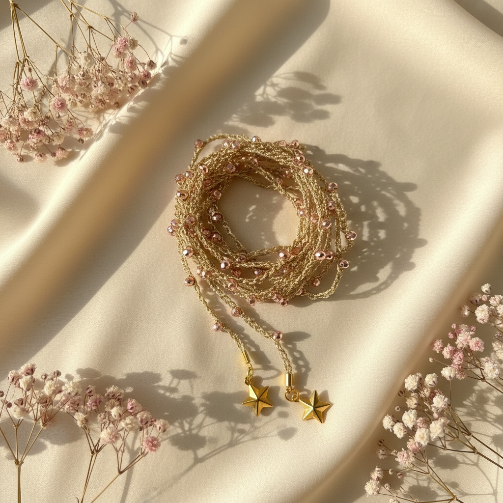 Choker abbraccio oro con perline rosa e charms stelline