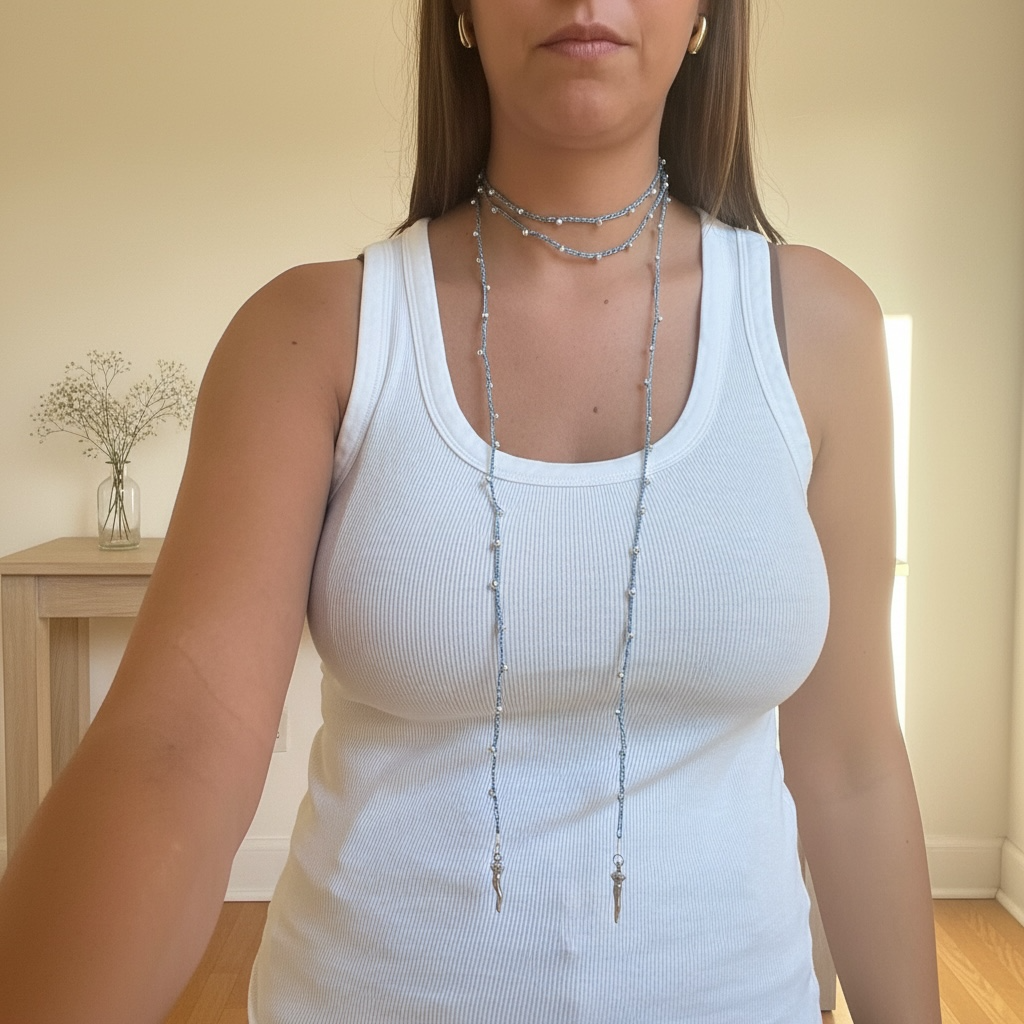Choker abbraccio argento con perline blu e charms luna