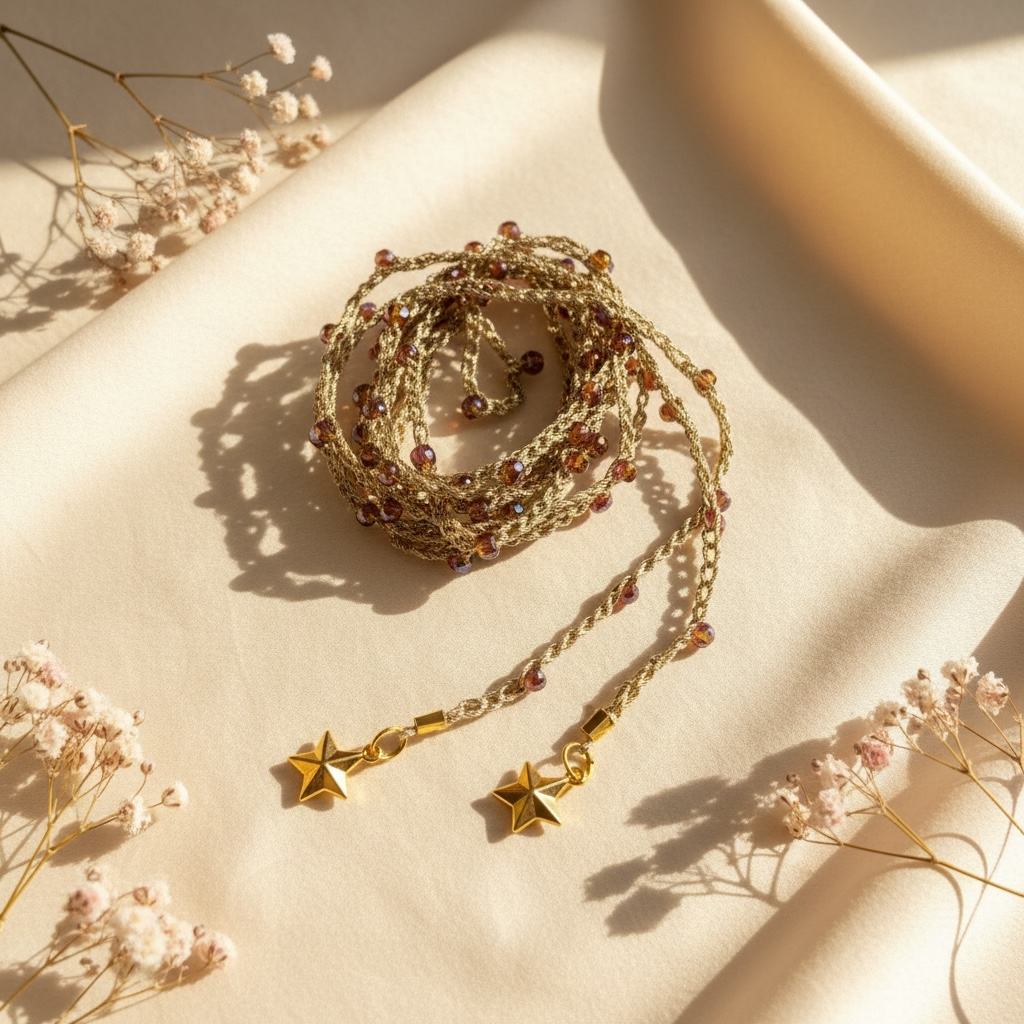 Choker abbraccio oro con perline bordeaux e stelline