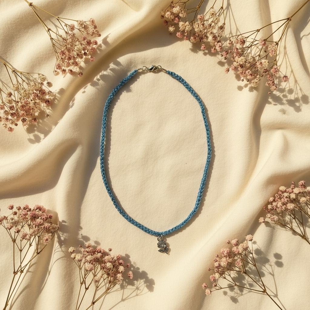 Spighetta - Collana girocollo Filato denim - Ciondolo rosellina